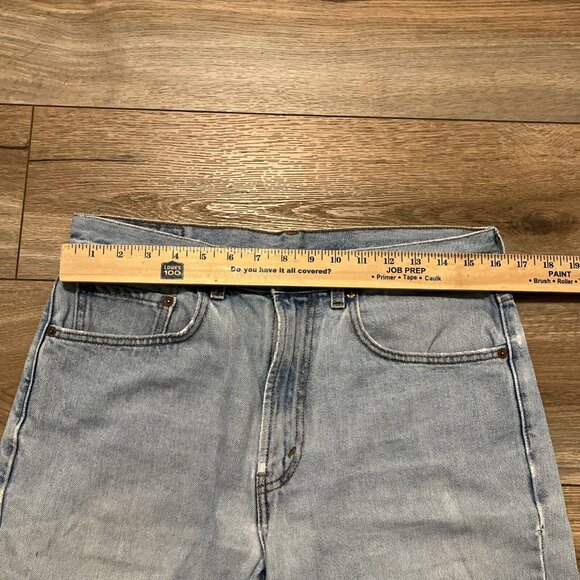 Levis 505 Regular Fit Denim Jeans Shorts 33x9 Blue Distressed Destroyed Jorts - Picture 5 of 12